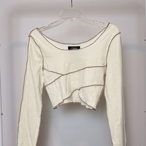 Cider, Beige Stitching Rib Top, Scoop Neck, Crop, Size Medium